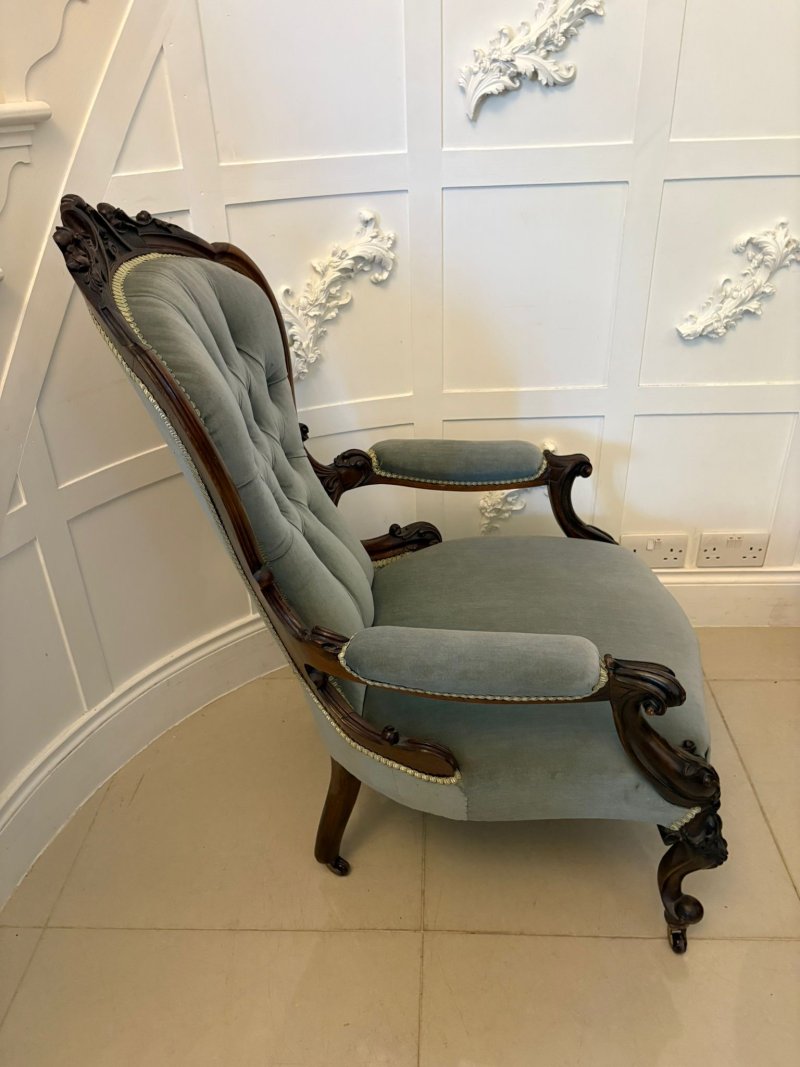 Outstanding Quality Pair of Antique Victorian Carved Walnut Ladies and Gentlemen’s Chairs - Image 2